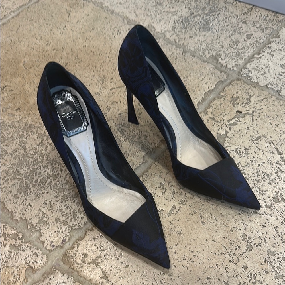 Dior Blue Heels Elegant Pointed-Toe Pumps